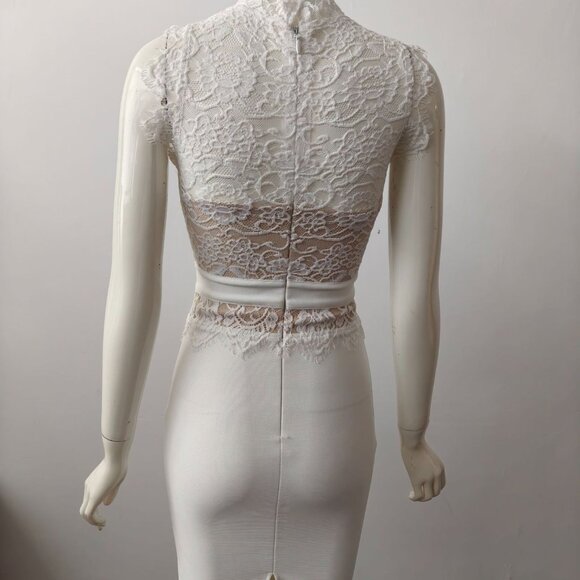 White lace dress with cutouts, tight-fitting bodycon mini skirt - Picture 3 of 4